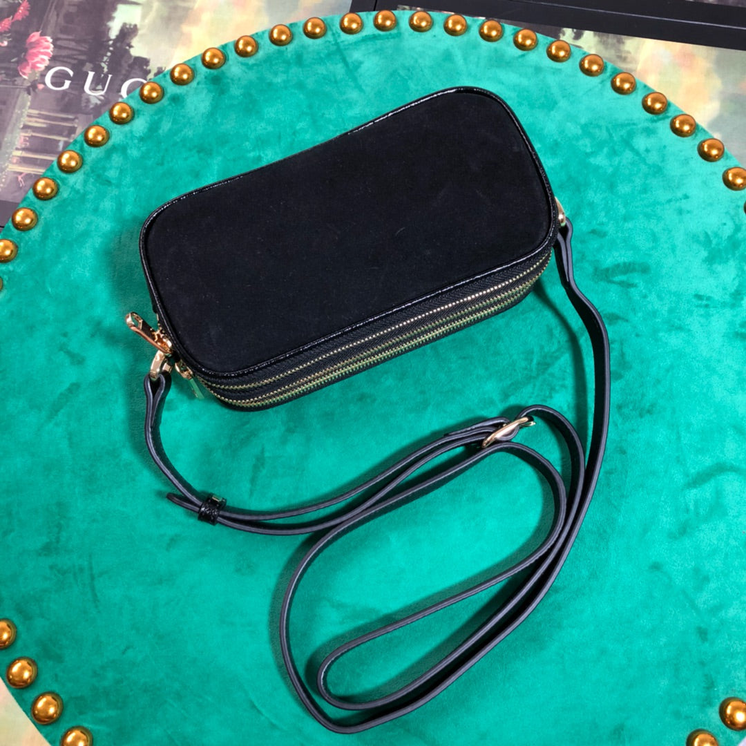 Gucci Ophidia Small Shoulder Bag in Black Suede and Patent Leather