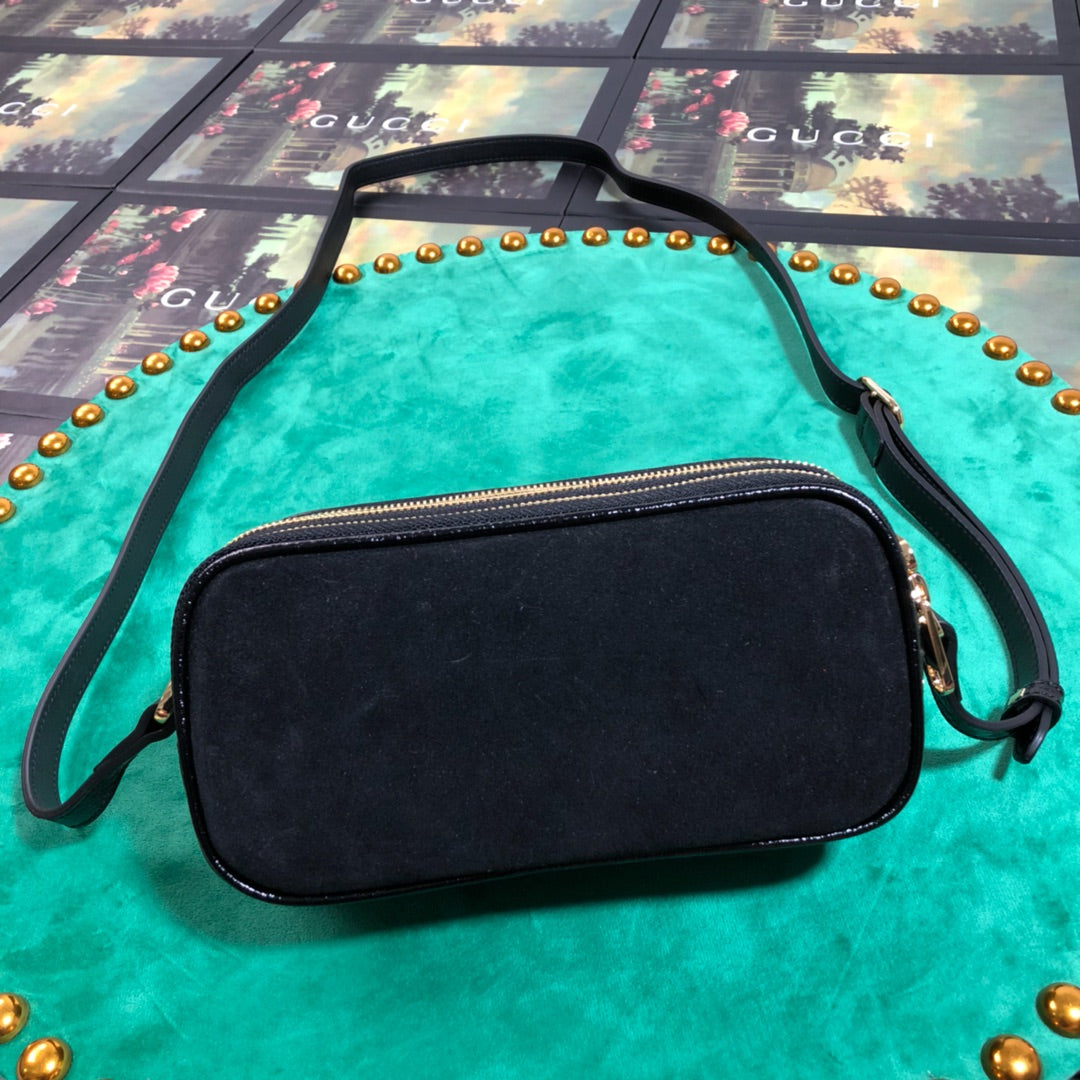 Gucci Ophidia Small Shoulder Bag in Black Suede and Patent Leather