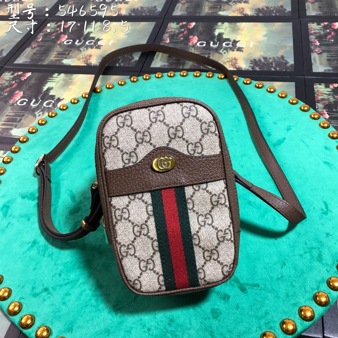 Gucci Ophidia GG Supreme Mini Bag - Beige/Ebony Canvas with Web Stripe