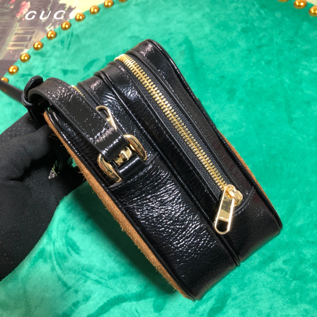 Luxury Brown Suede Mini Crossbody Bag with Web Stripe and GG Detail