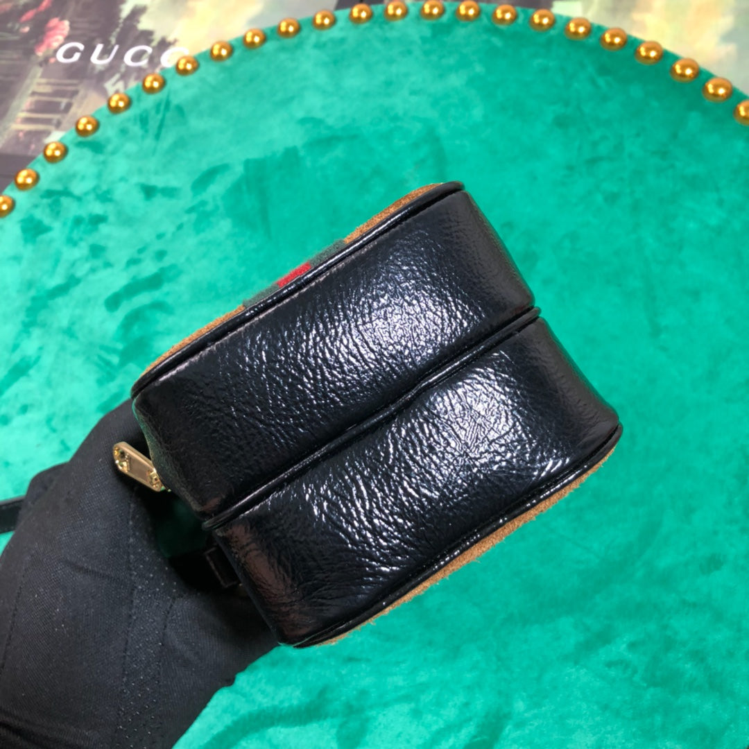 Luxury Brown Suede Mini Crossbody Bag with Web Stripe and GG Detail