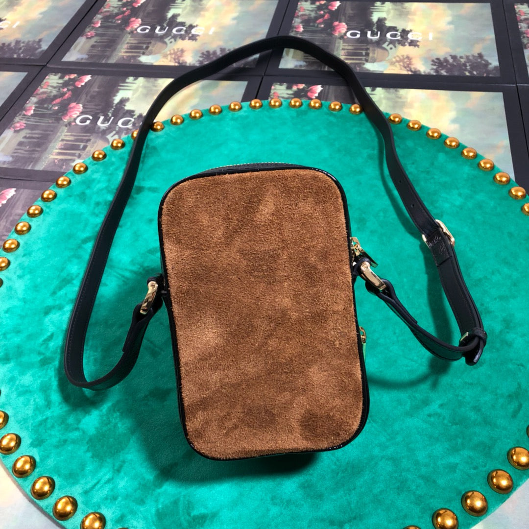 Gucci Vintage Brown Suede and Leather Mini Shoulder Bag with Web Stripe