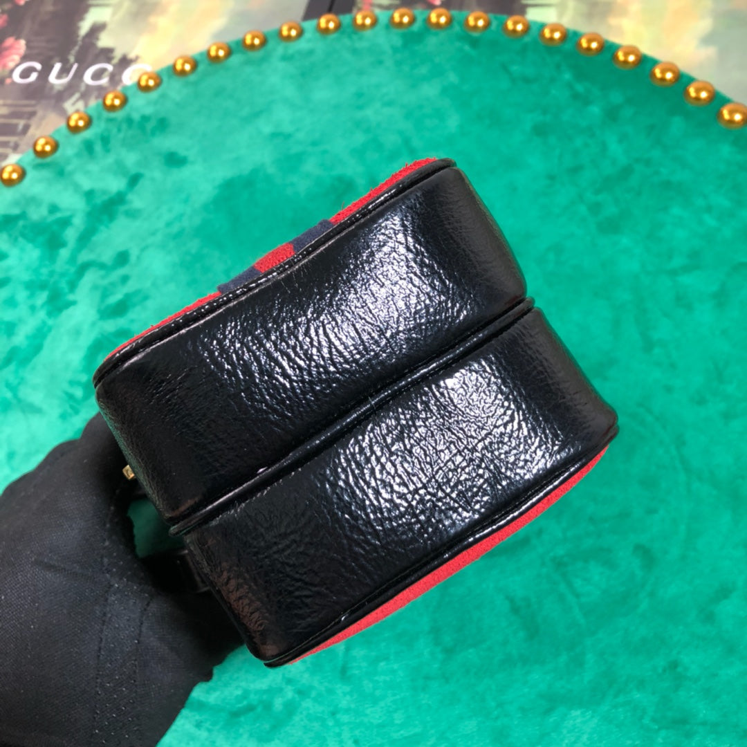 Red Suede and Black Leather Mini Shoulder Bag with Web Stripe and Logo