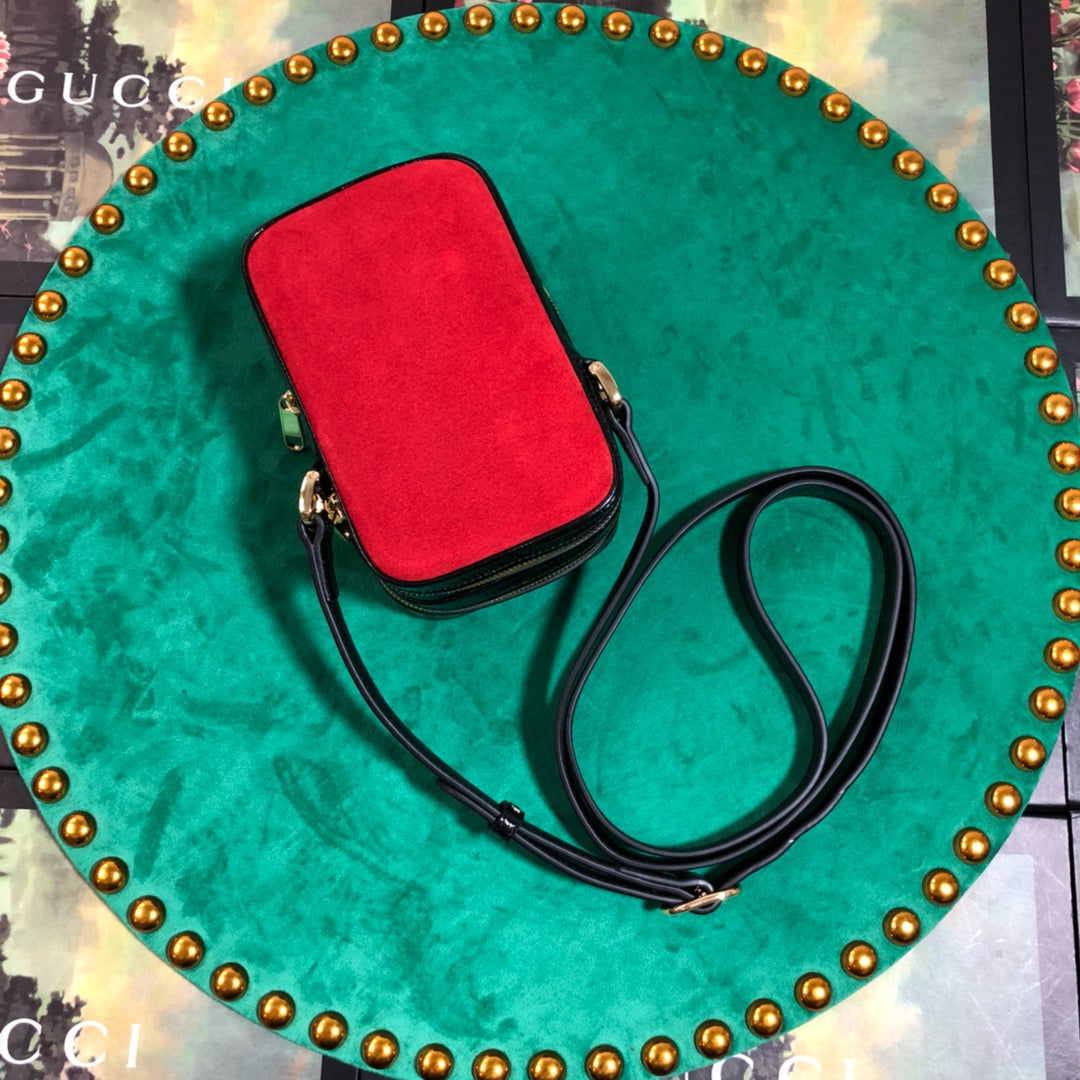 Gucci Vintage Red Suede Mini Crossbody Shoulder Bag with Web Stripe
