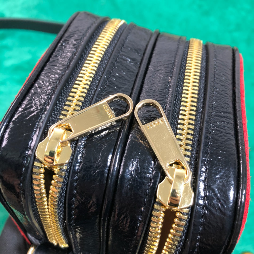 Red Suede and Black Leather Mini Shoulder Bag with Web Stripe and Logo