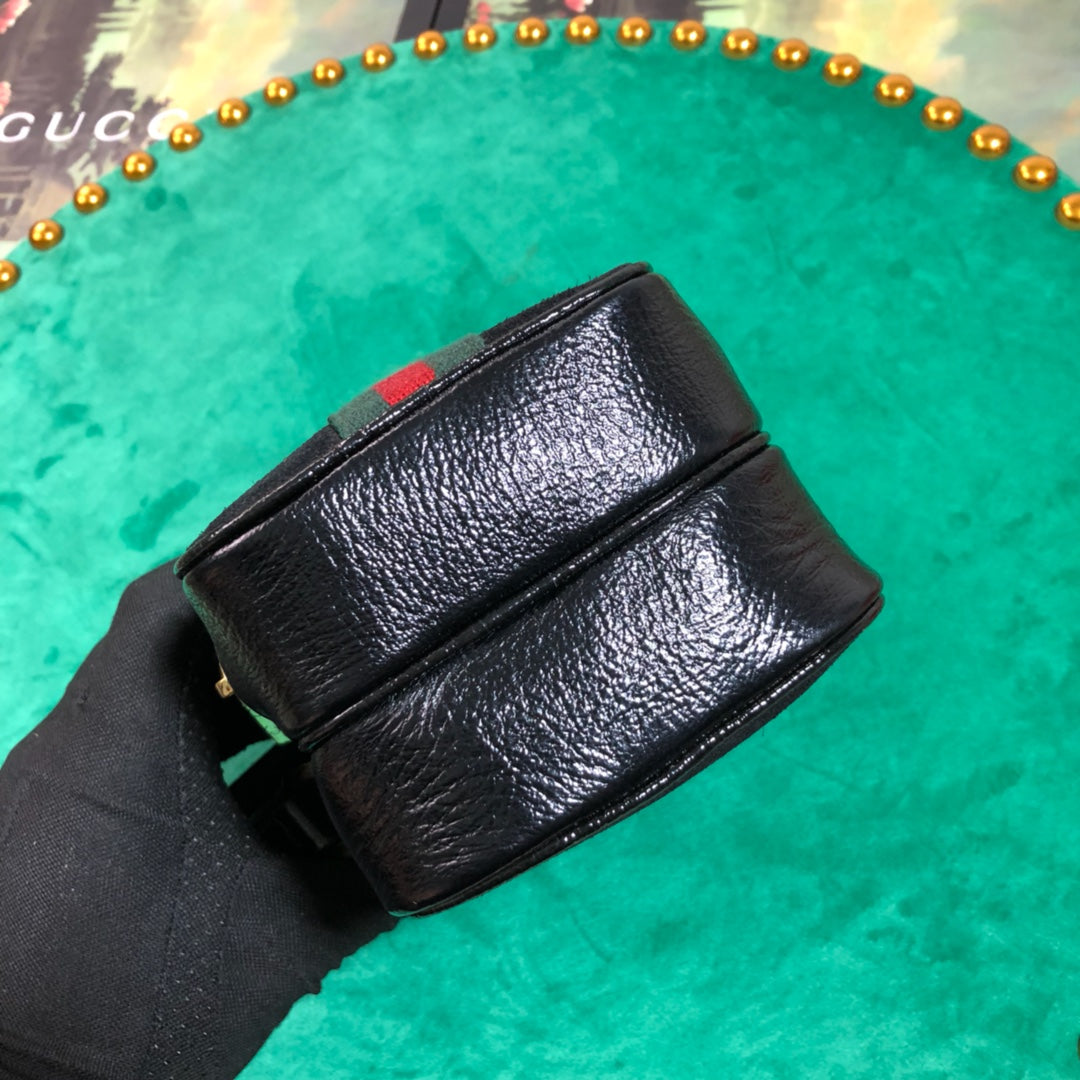 Gucci Retro Black Suede Crossbody Phone Bag with Red and Green Stripe