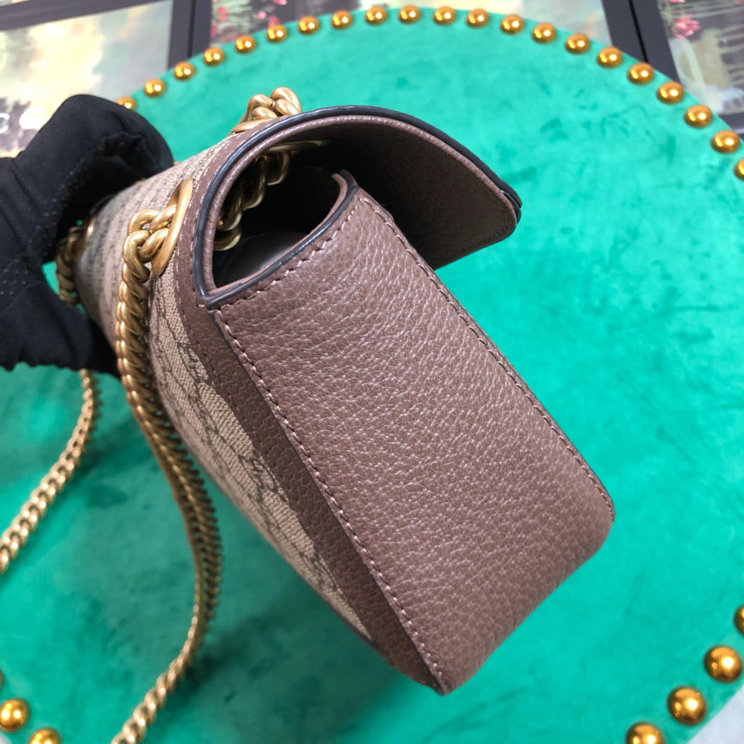 Gucci GG Marmont Small GG Supreme Shoulder Bag with Brown Leather Trim