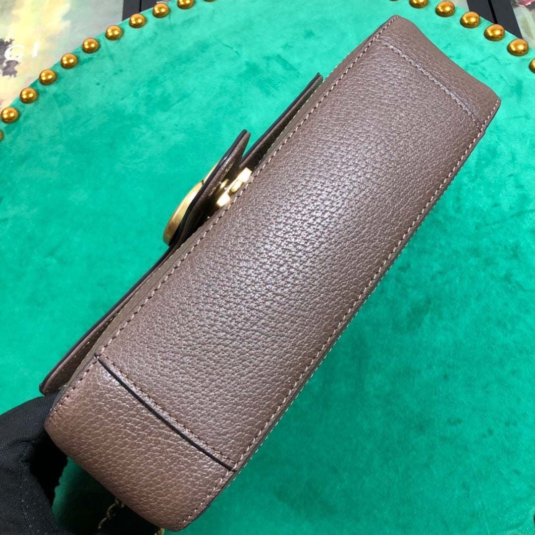 Gucci GG Marmont Small GG Supreme Shoulder Bag with Brown Leather Trim