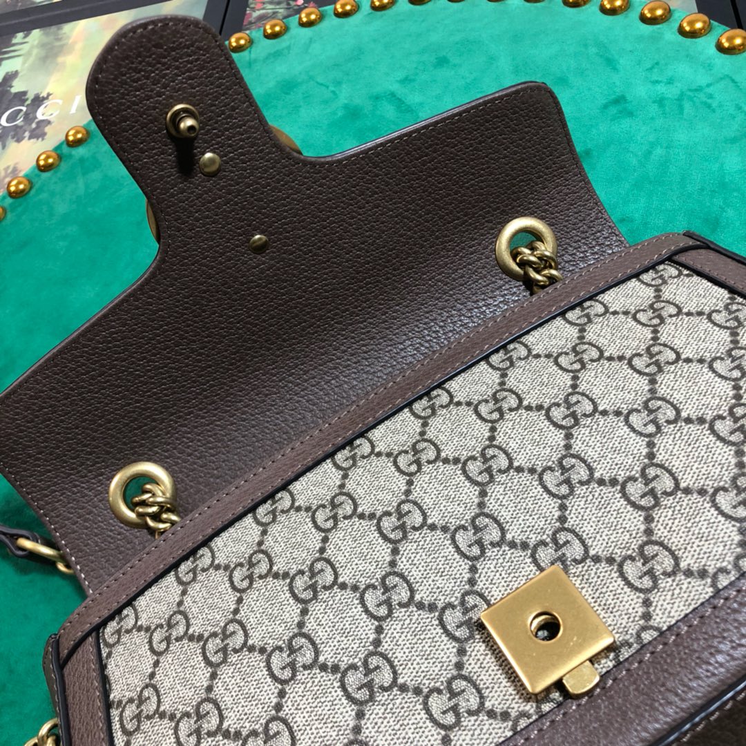 Gucci GG Marmont Small GG Supreme Shoulder Bag with Brown Leather Trim