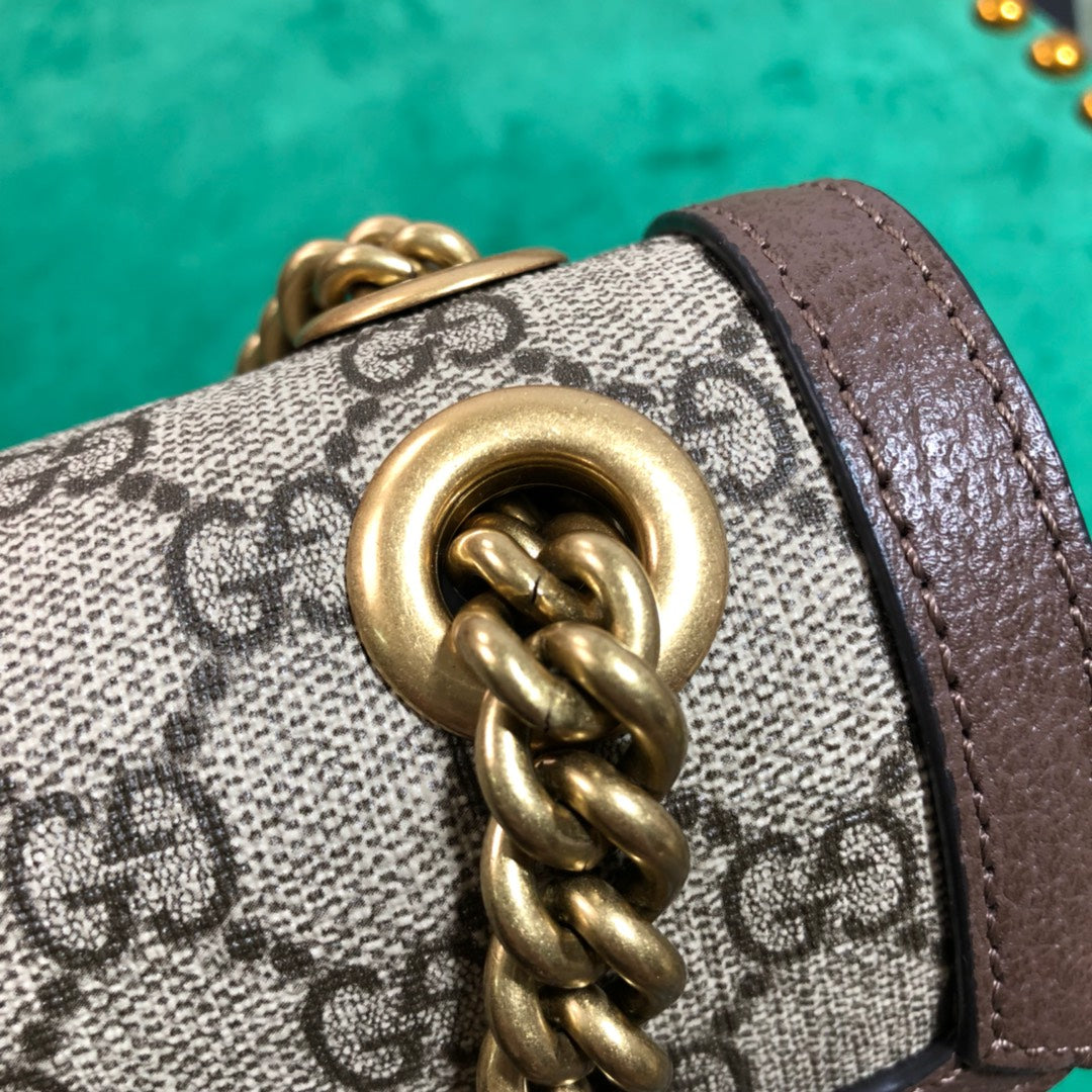 Gucci GG Marmont Small GG Supreme Shoulder Bag with Brown Leather Trim