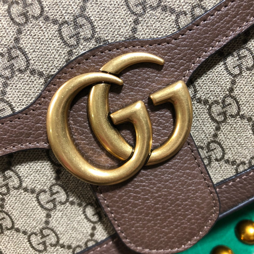 Gucci GG Marmont Small GG Supreme Shoulder Bag with Brown Leather Trim