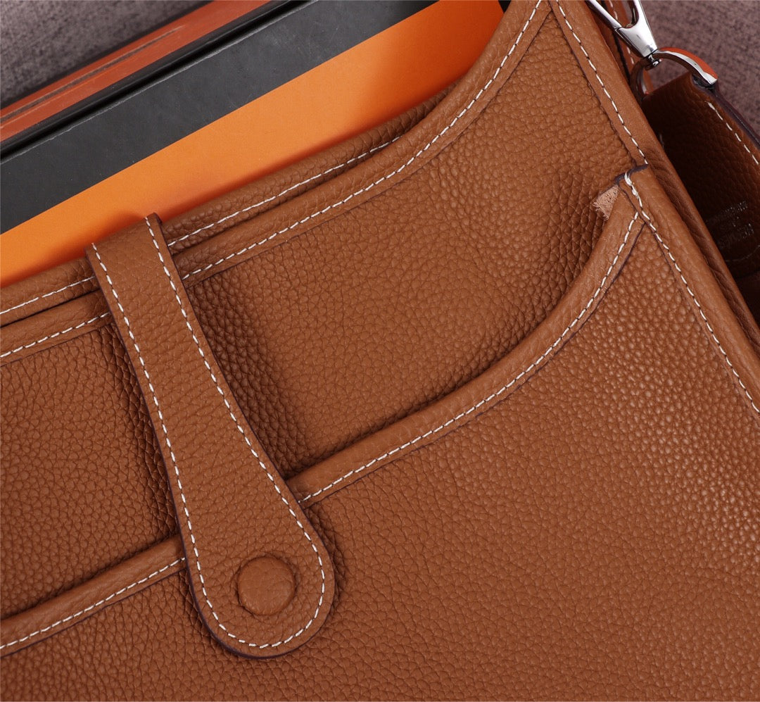 Luxury Brown Leather Messenger Bag - Classic Crossbody with Perforated H Logo