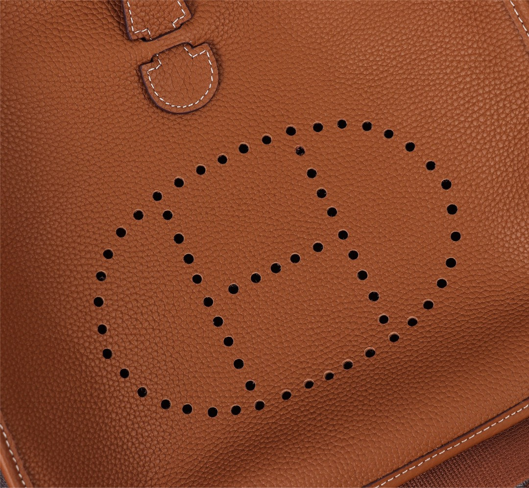 Luxury Brown Leather Messenger Bag - Classic Crossbody with Perforated H Logo