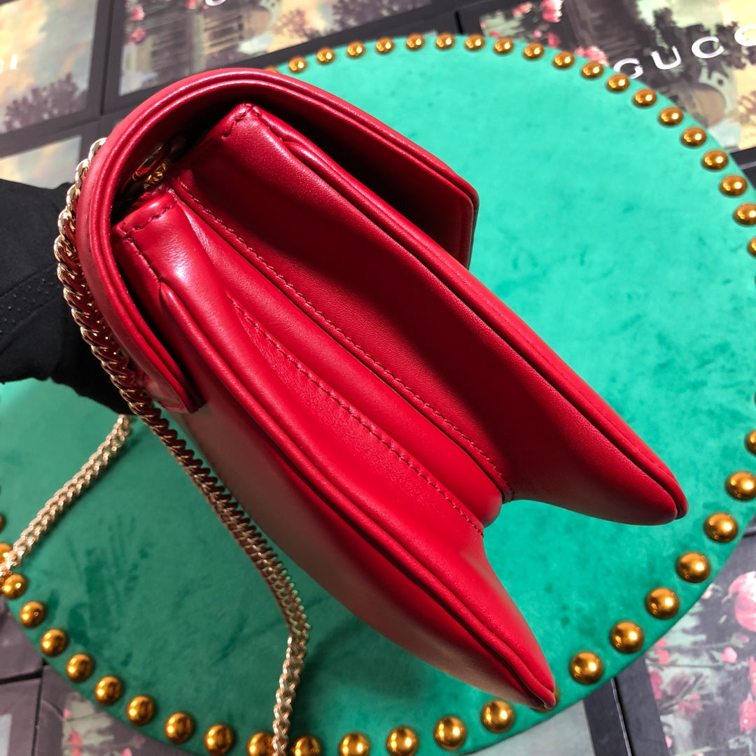 Red Leather Rajah Style Shoulder Bag with Tiger Head and Horsebit Detail