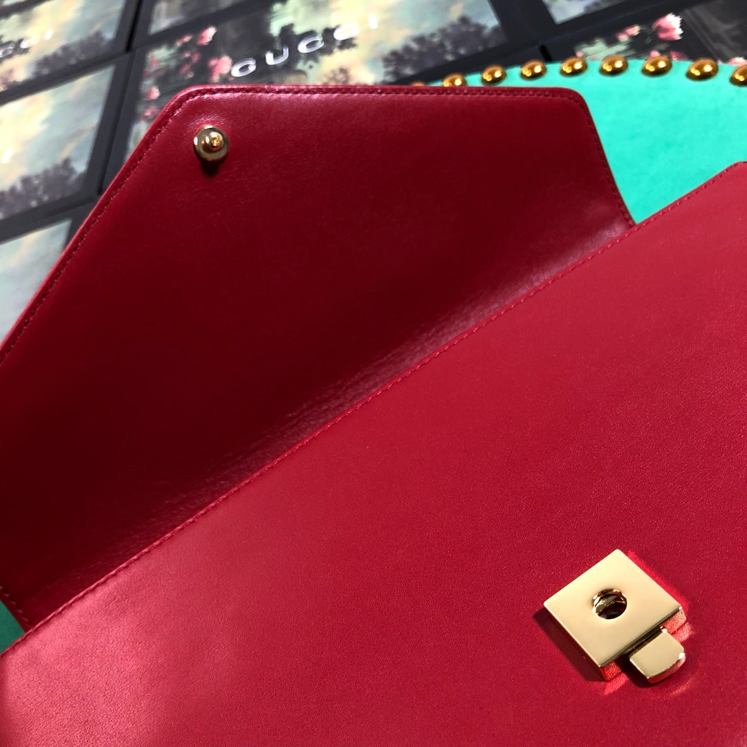 Red Leather Rajah Style Shoulder Bag with Tiger Head and Horsebit Detail