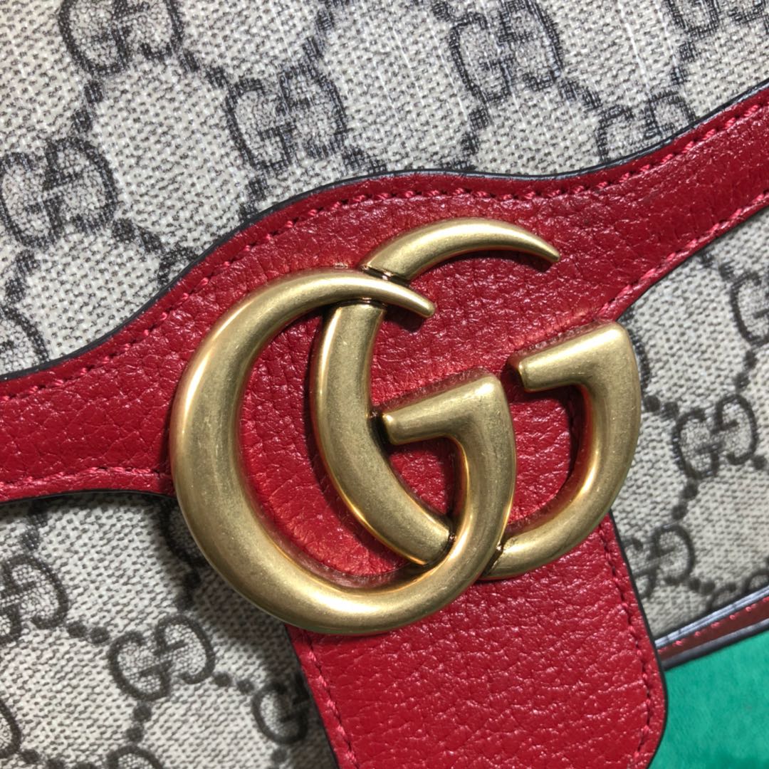 Gucci GG Marmont Small Shoulder Bag - GG Supreme Canvas with Red Leather Trim