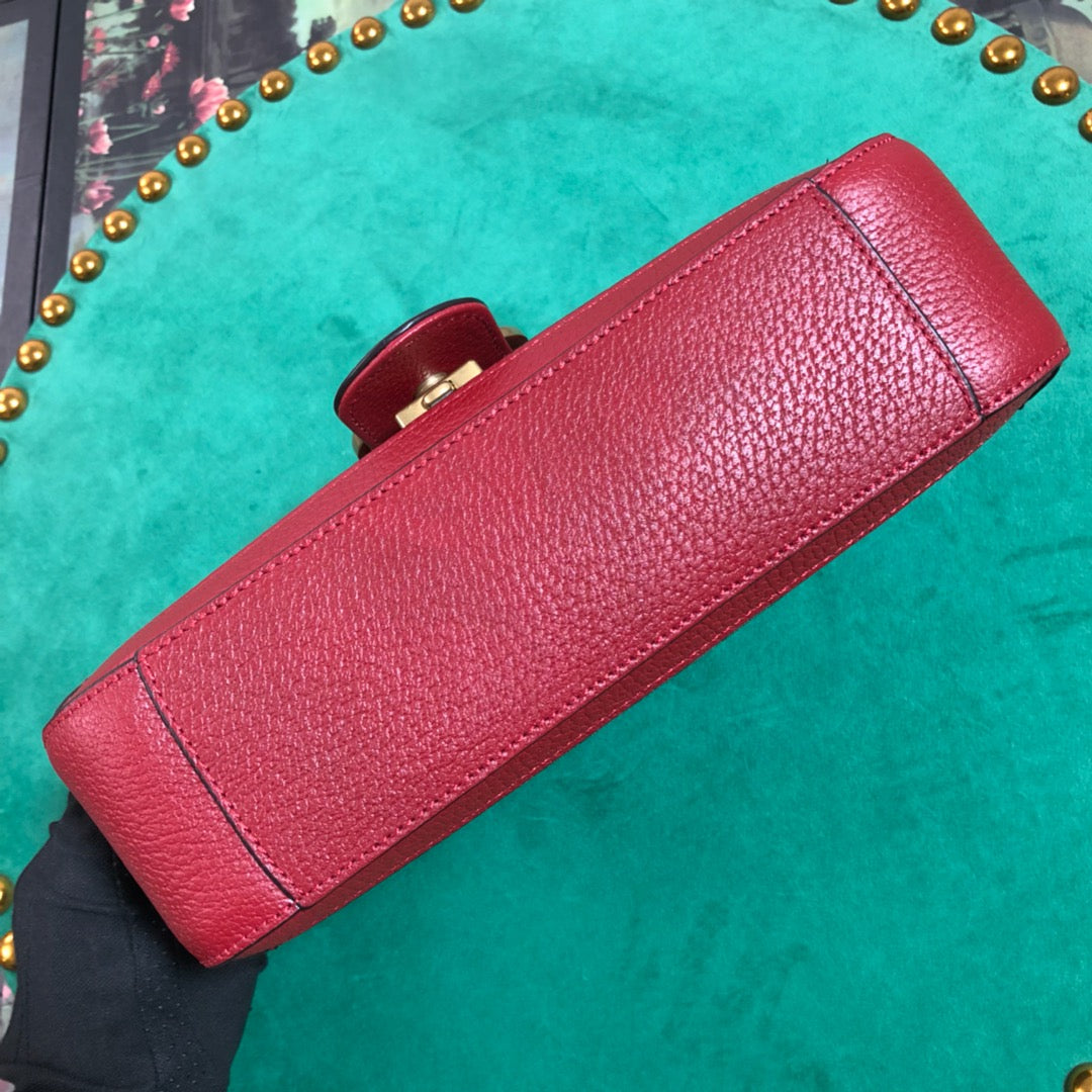 Gucci GG Marmont Small Shoulder Bag - GG Supreme Canvas with Red Leather Trim