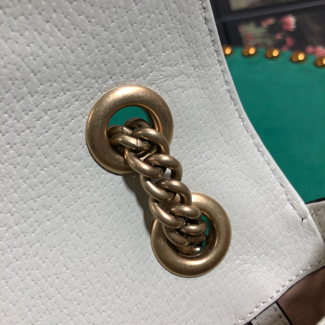 Gucci GG Marmont Small Shoulder Bag in GG Supreme Canvas with White Leather Trim