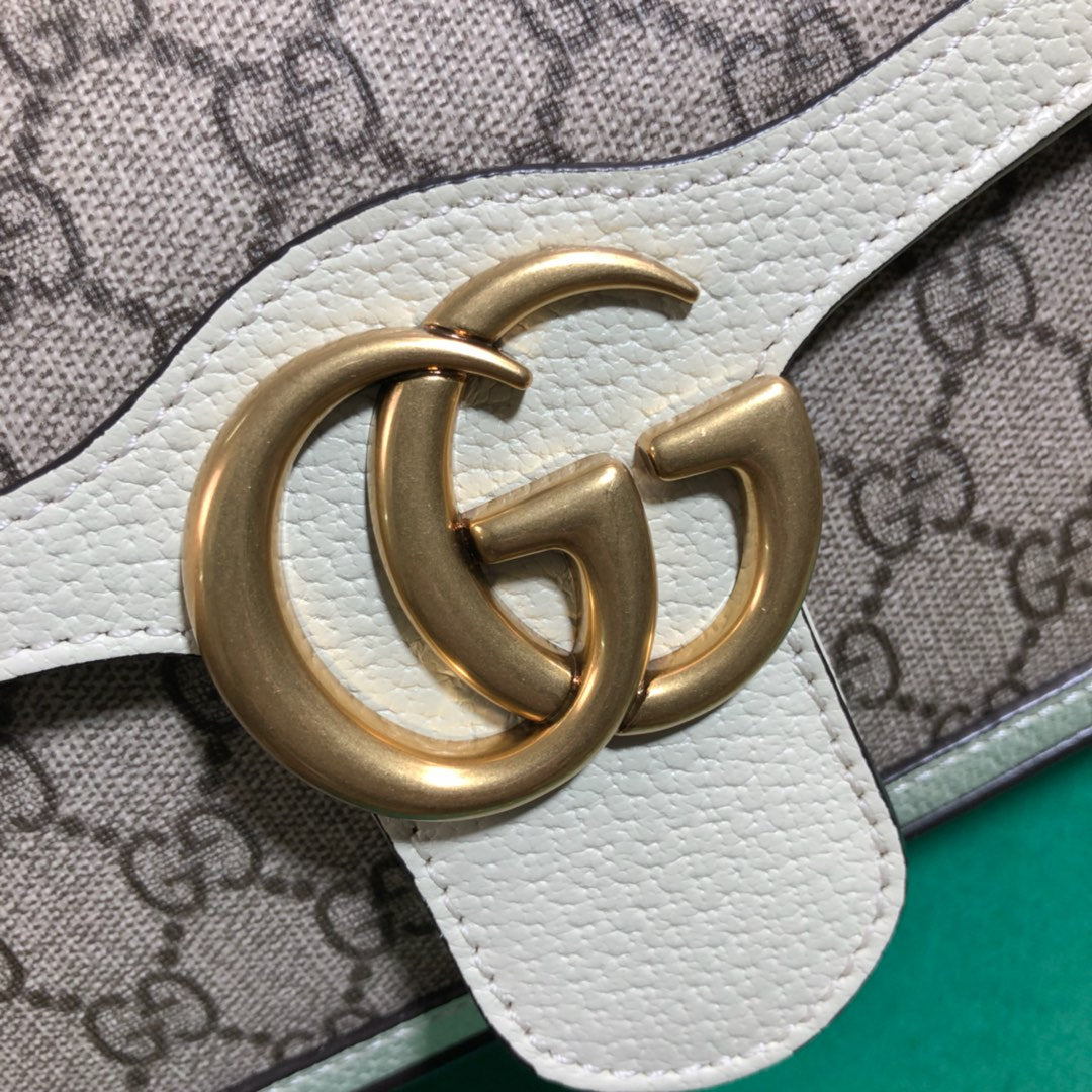 Gucci GG Marmont Small Shoulder Bag in GG Supreme Canvas with White Leather Trim