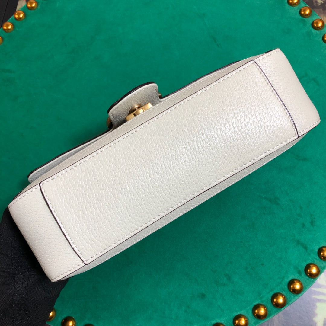 Gucci GG Marmont Small Shoulder Bag in GG Supreme Canvas with White Leather Trim