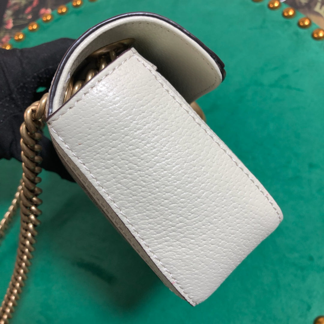 Gucci GG Marmont Small Shoulder Bag - GG Supreme Canvas with White Leather Trim