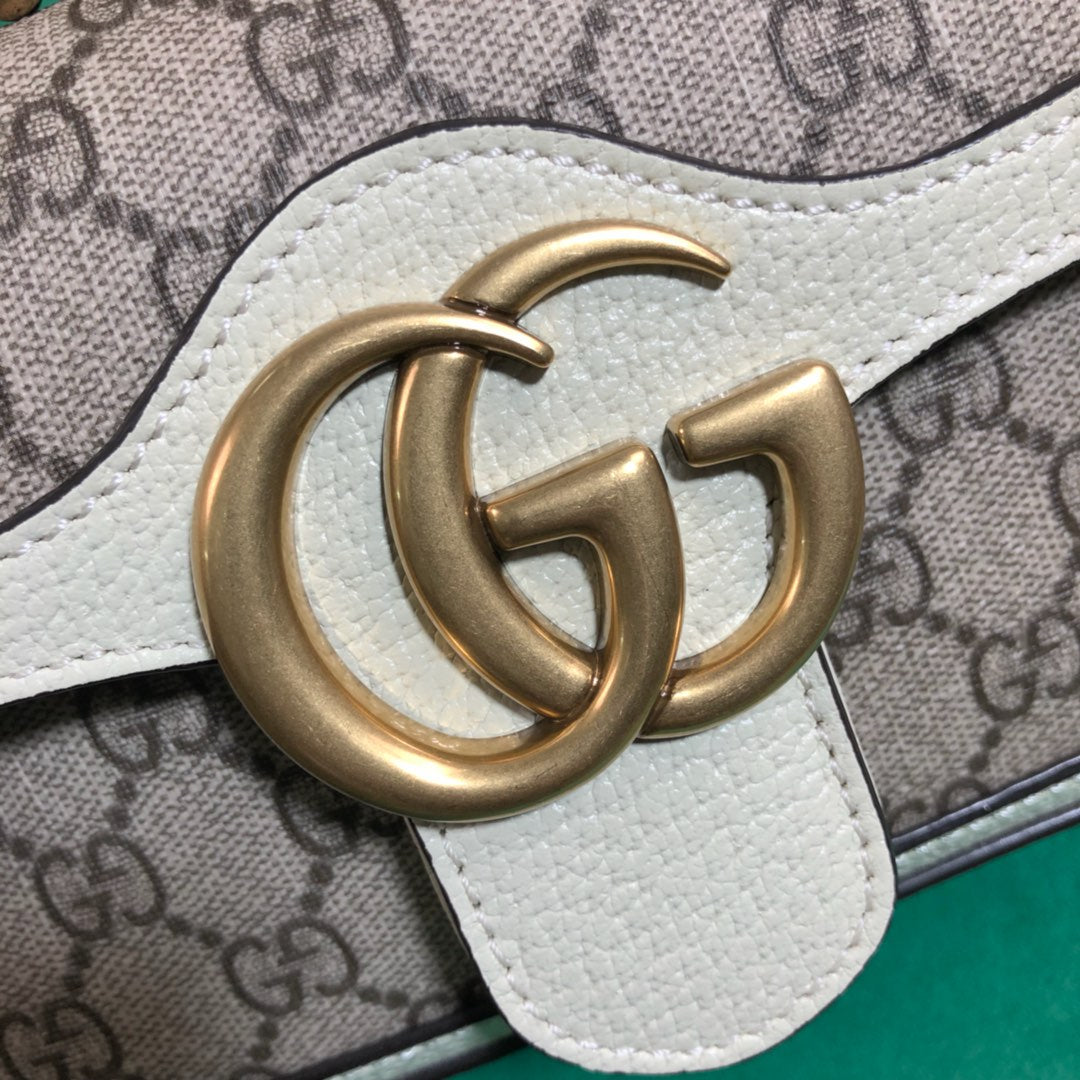 Gucci GG Marmont Small Shoulder Bag - GG Supreme Canvas with White Leather Trim