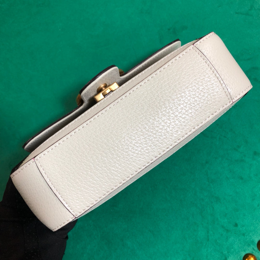 Gucci GG Marmont Small Shoulder Bag - GG Supreme Canvas with White Leather Trim