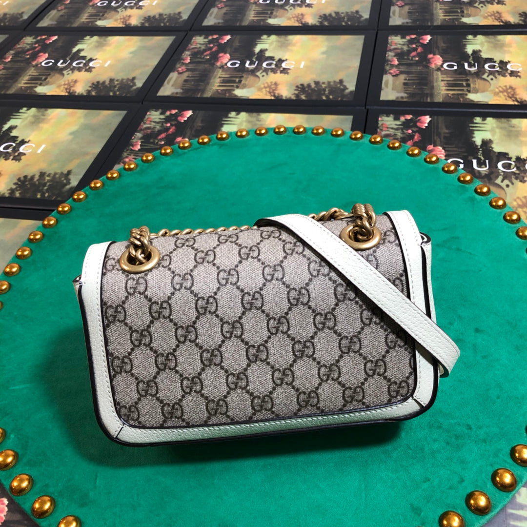 Gucci Classic Monogram Canvas Crossbody Shoulder Bag with White Leather Trim