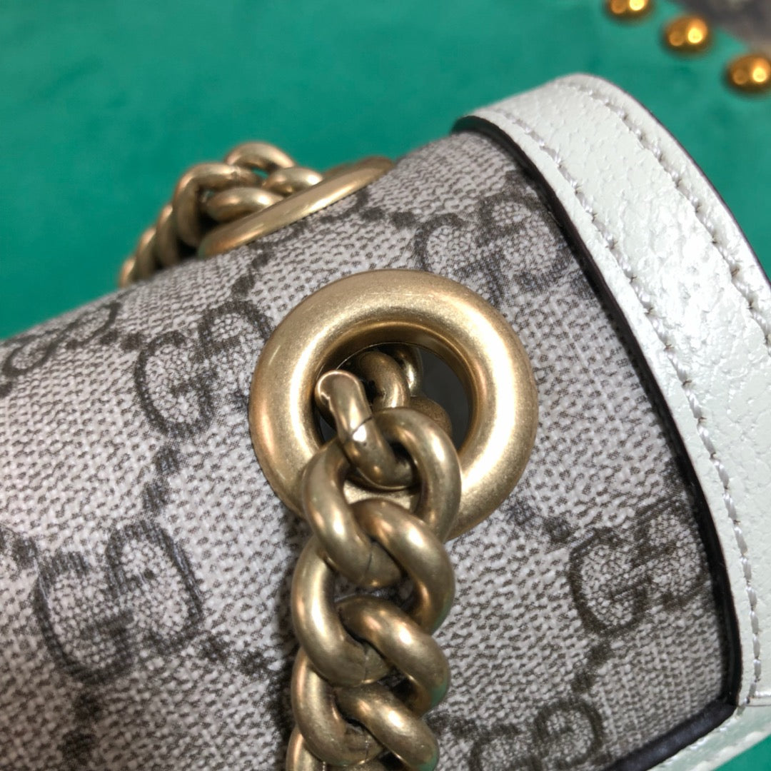 Gucci GG Marmont Small Shoulder Bag - GG Supreme Canvas with White Leather Trim