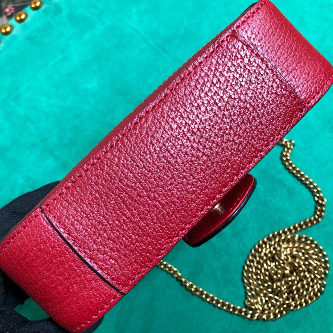 Gucci GG Marmont Small Shoulder Bag in GG Supreme Canvas with Red Leather Trim