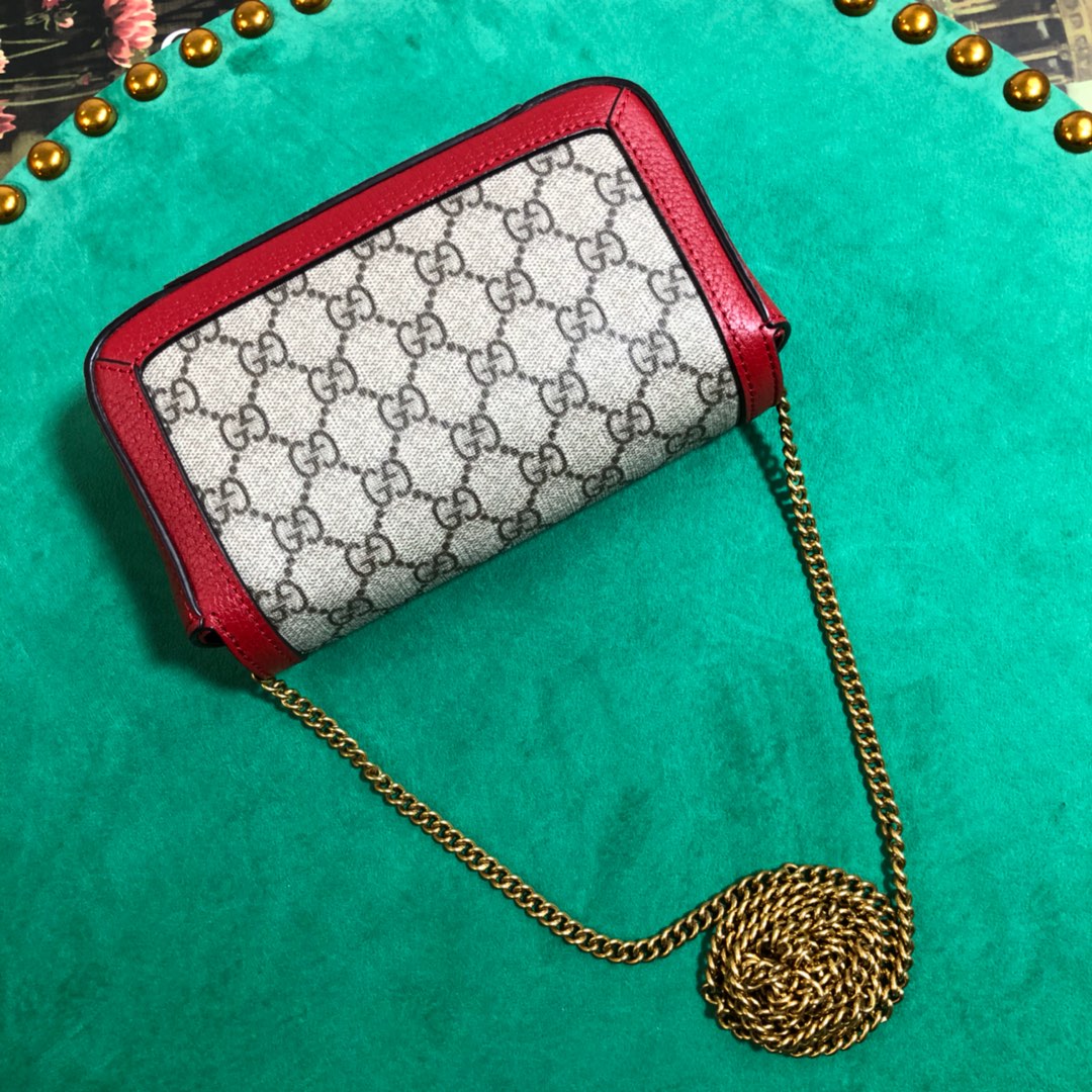 Gucci GG Marmont Small Shoulder Bag in GG Supreme Canvas with Red Leather Trim