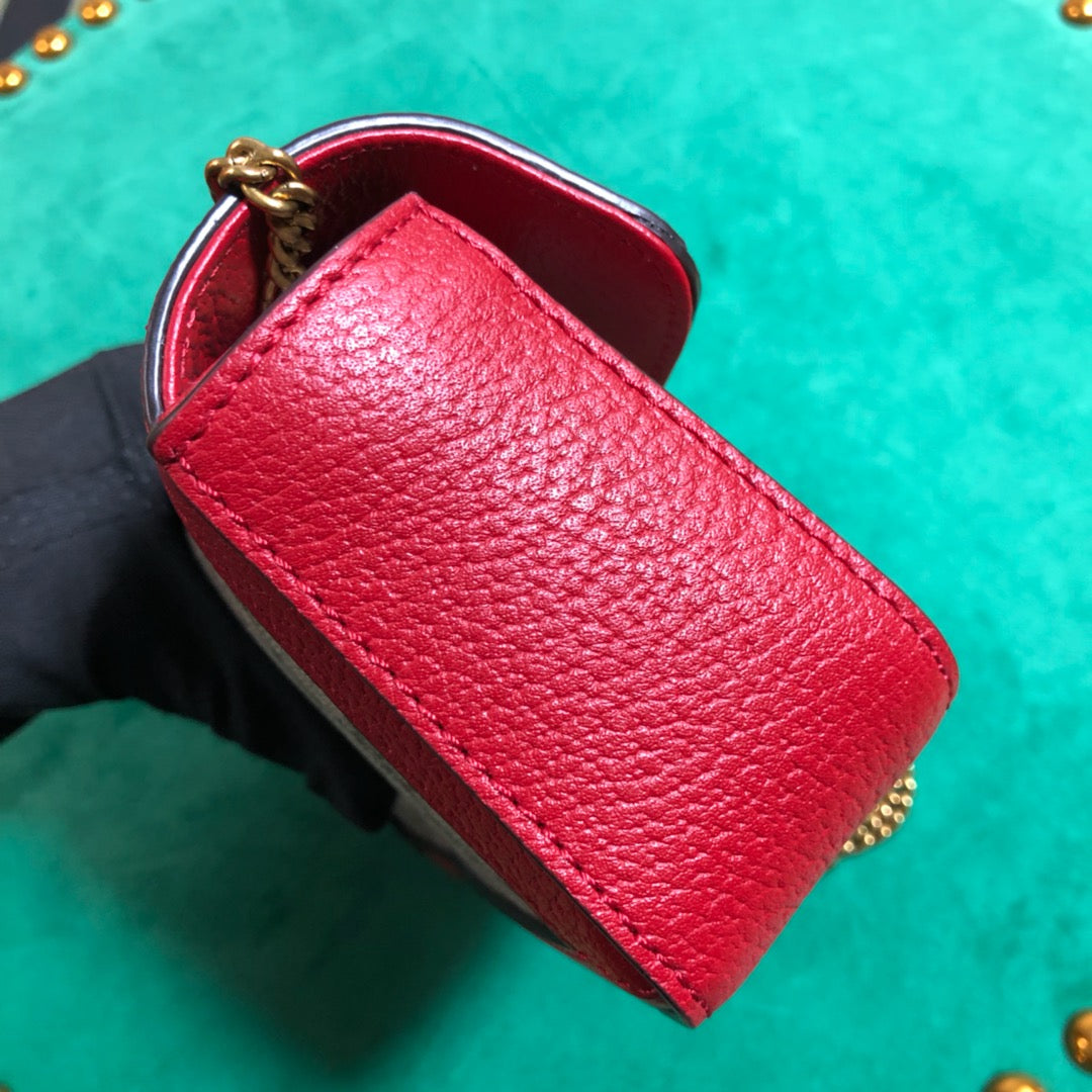 Gucci GG Marmont Small Shoulder Bag in GG Supreme Canvas with Red Leather Trim
