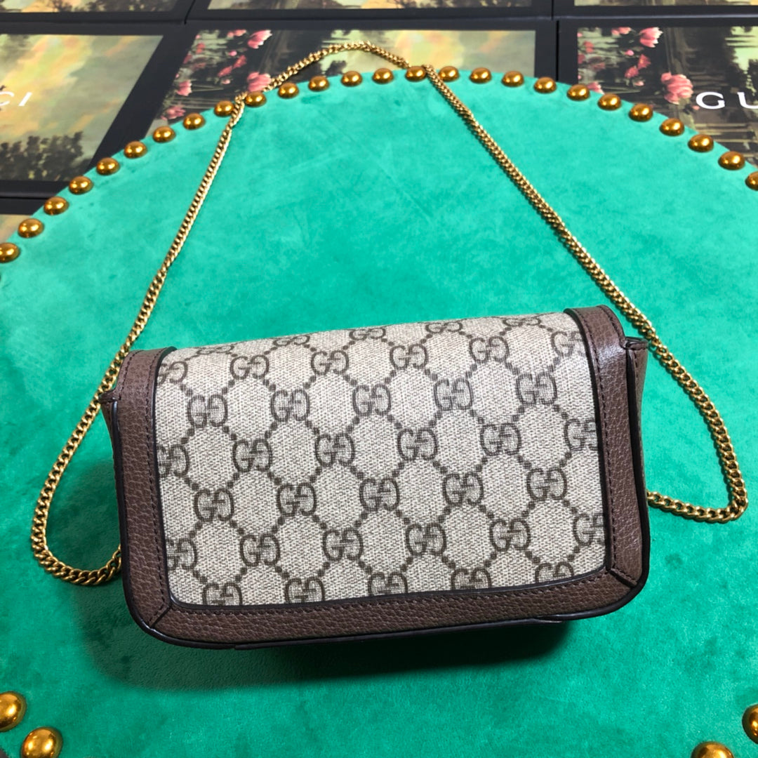 Gucci GG Marmont GG Supreme Mini Bag with Chain - Beige/Ebony