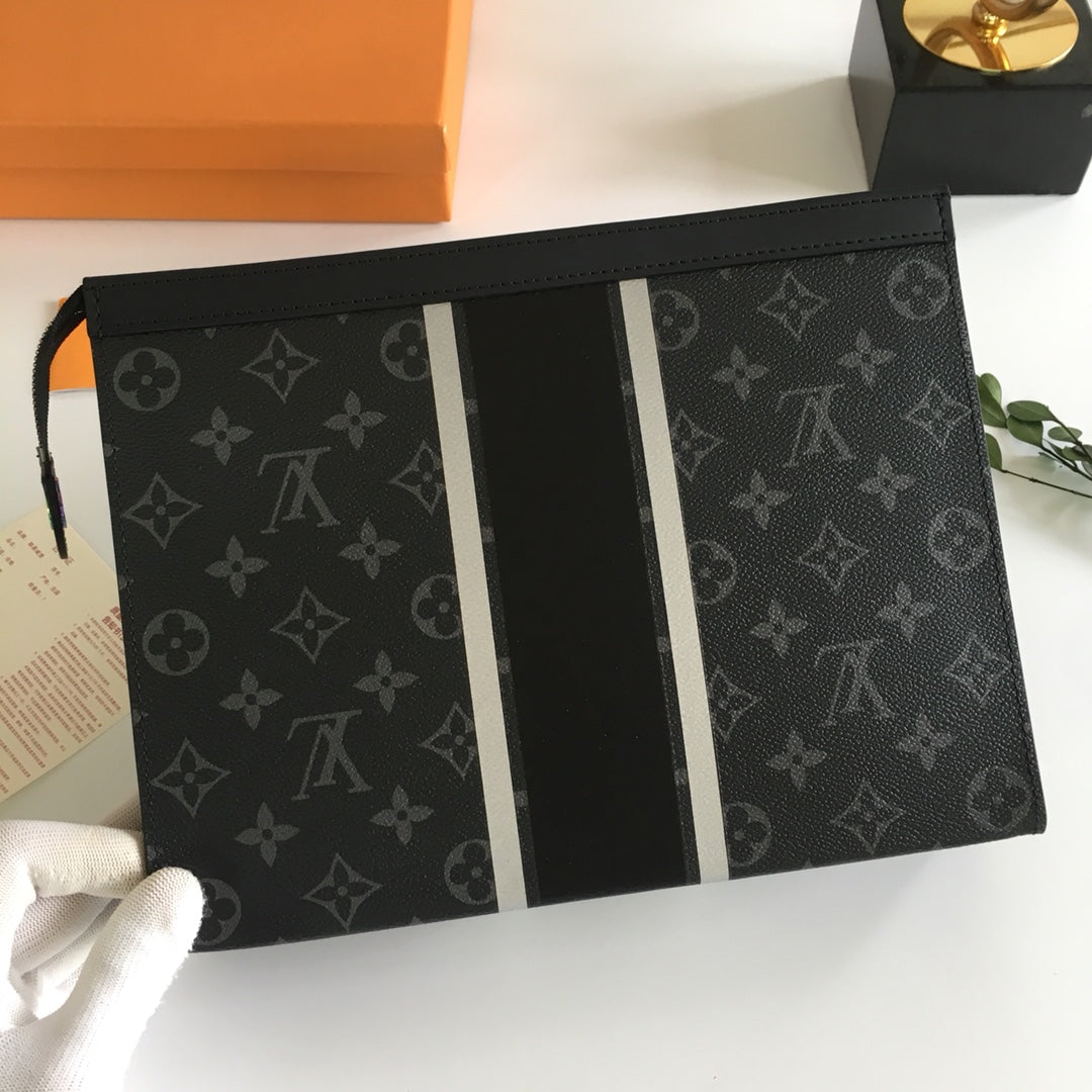 Louis Vuitton Monogram Eclipse Pochette Voyage MM Clutch Bag - Black/Grey