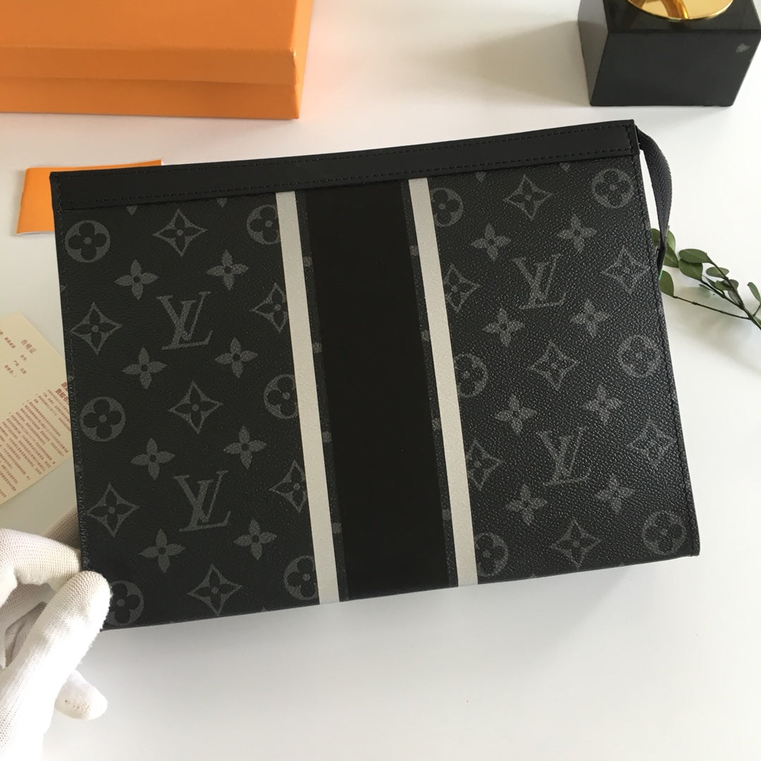 Louis Vuitton Monogram Eclipse Pochette Voyage MM Clutch Bag - Black/Grey