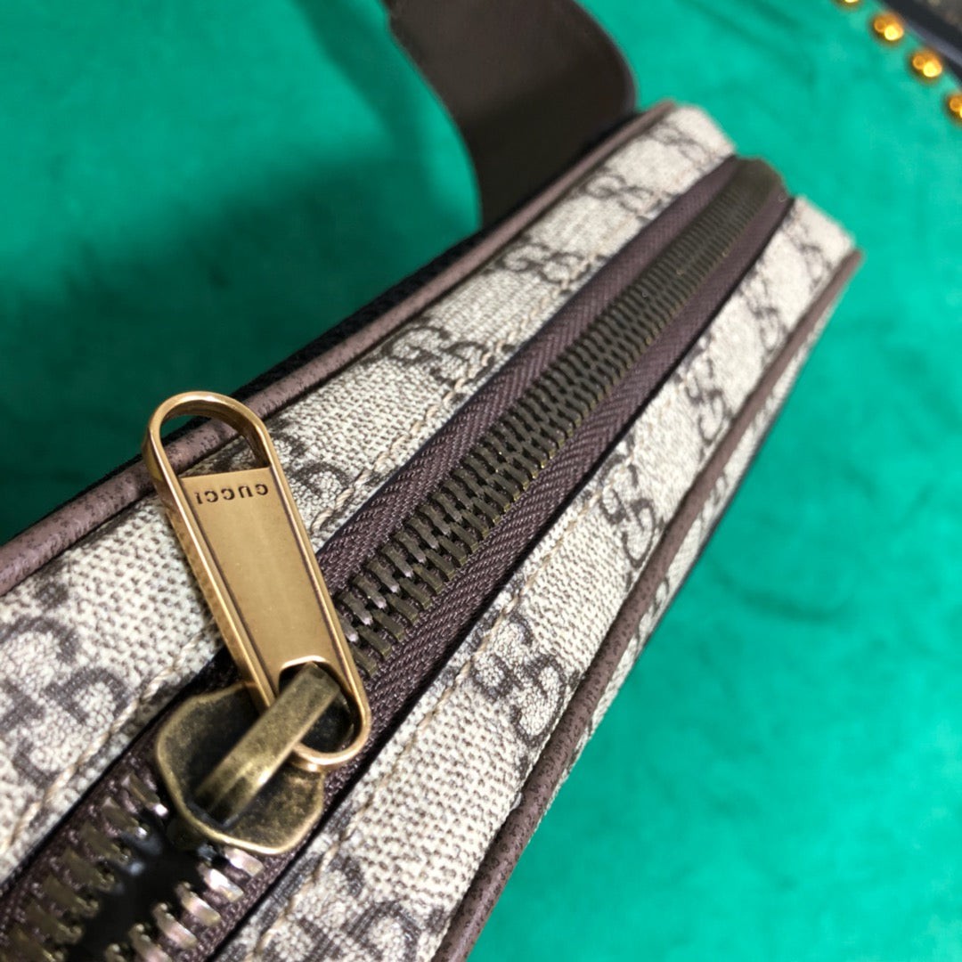 Gucci Vintage Monogram Canvas Belt Bag with Web Stripe and Leather Trim