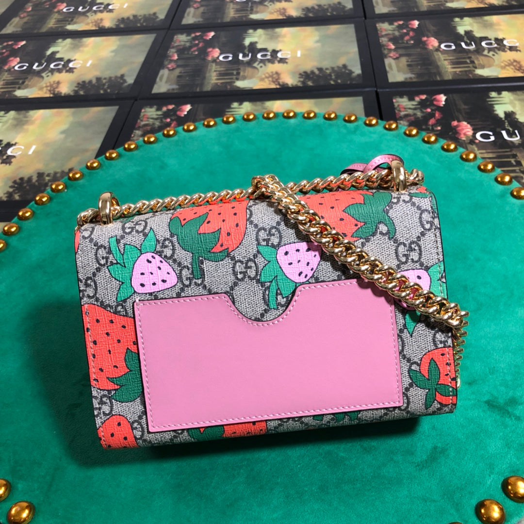 Gucci Padlock GG Supreme Strawberry Small Shoulder Bag