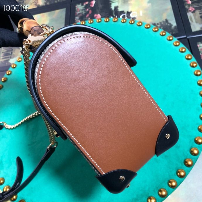 Gucci Classic Monogram Canvas Shoulder Bag with Bamboo Handle