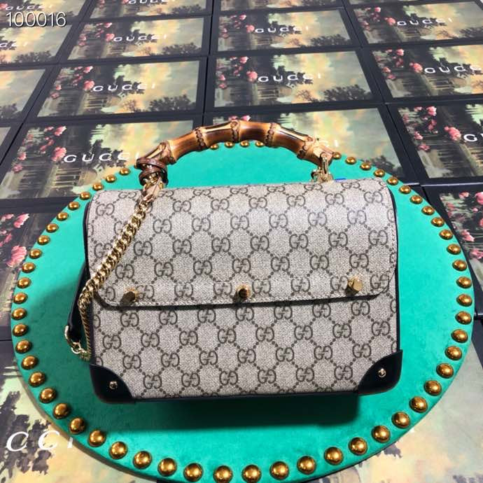 Gucci Classic Monogram Canvas Shoulder Bag with Bamboo Handle
