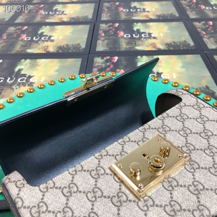 Gucci GG Supreme Padlock Bamboo Top Handle Shoulder Bag