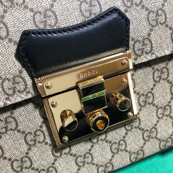 Gucci GG Supreme Padlock Bamboo Top Handle Shoulder Bag