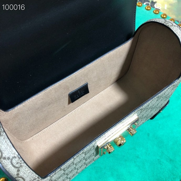 Gucci GG Supreme Padlock Bamboo Top Handle Shoulder Bag