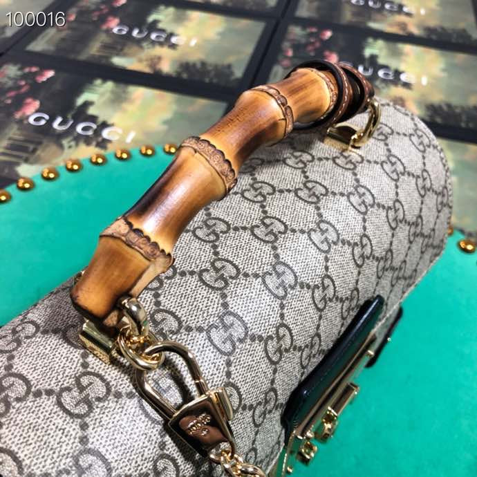 Gucci GG Supreme Padlock Bamboo Top Handle Shoulder Bag