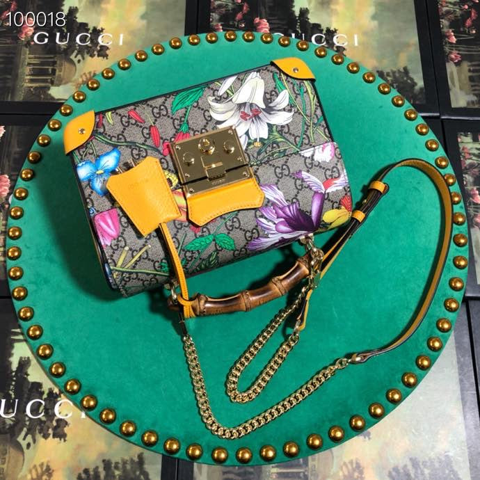 Luxury GG Supreme Floral Canvas Handbag with Bamboo Handle &amp; Padlock