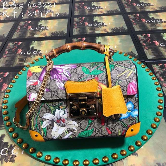 Luxury GG Supreme Floral Canvas Handbag with Bamboo Handle &amp; Padlock