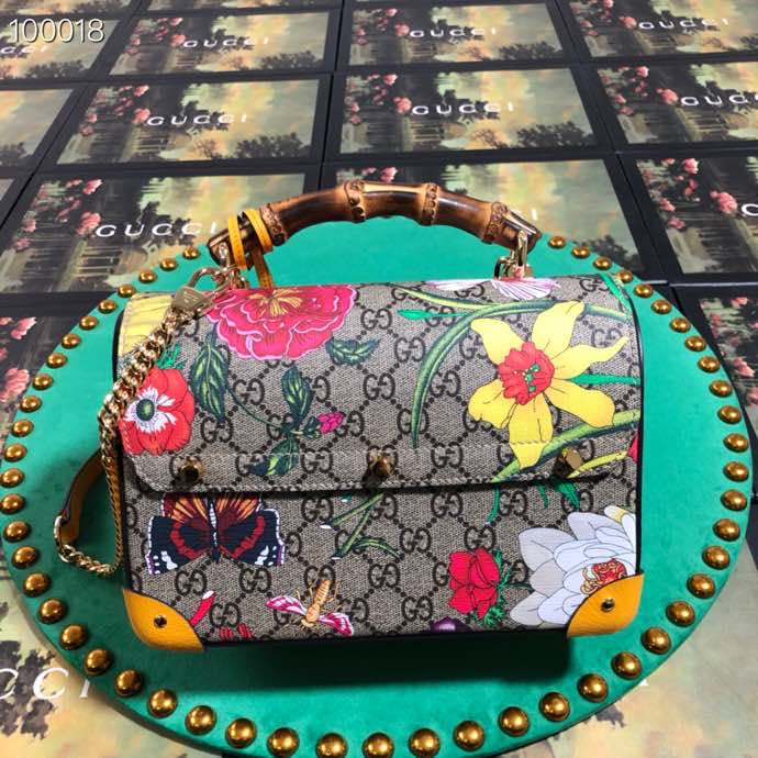 Luxury GG Supreme Floral Canvas Handbag with Bamboo Handle &amp; Padlock