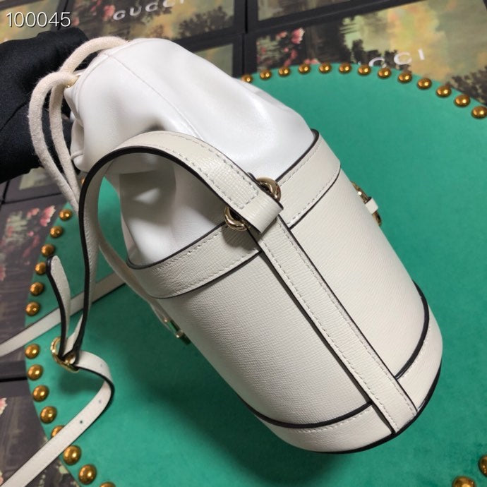 Gucci Horsebit 1955 Small Bucket Bag - White Leather