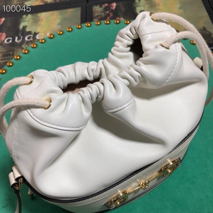 Gucci Horsebit 1955 Small Bucket Bag - White Leather