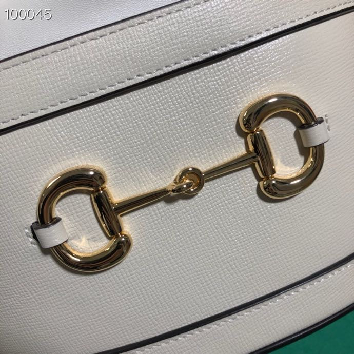 Gucci White Leather Bucket Bag with Gold Horsebit Drawstring Shoulder Purse
