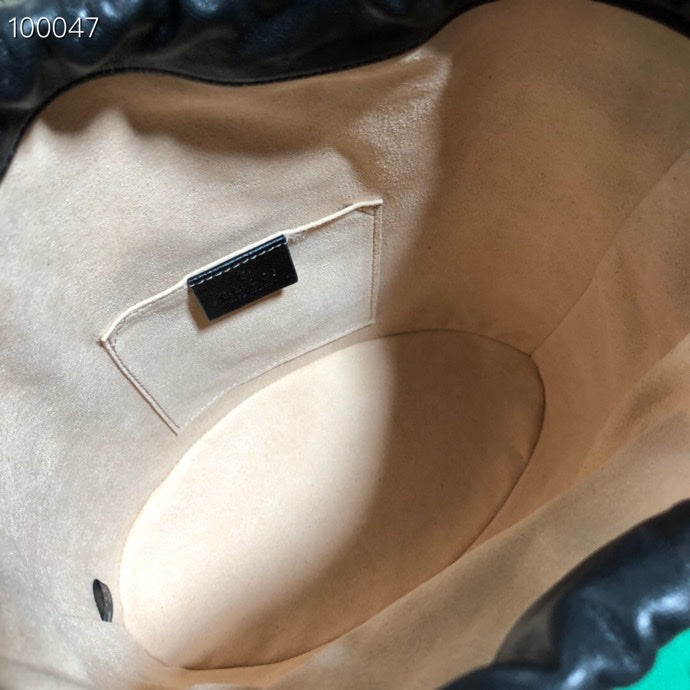 Classic Black Leather Drawstring Bucket Bag with Adjustable Shoulder Strap